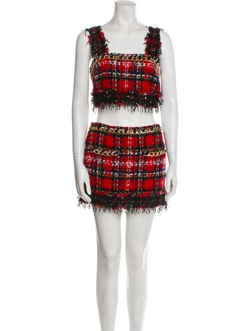 Balmain Tweed Pattern Chain-Link Accents Skirt Suit