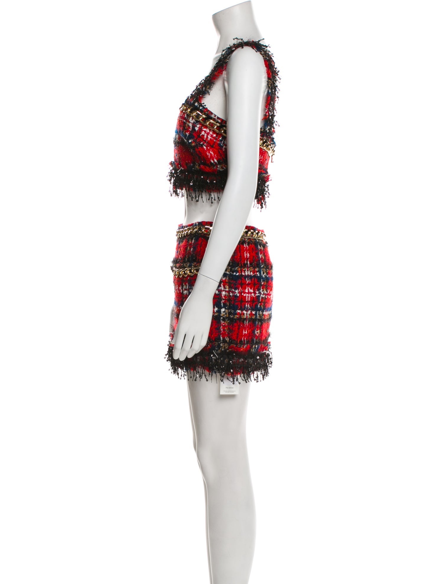 Balmain Tweed Pattern Chain-Link Accents Skirt Suit