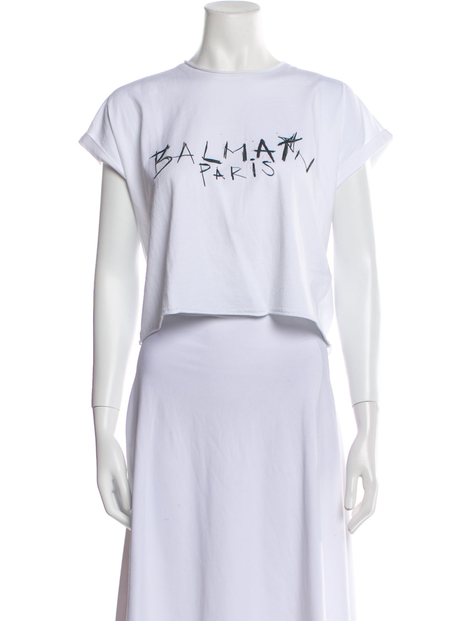 Balmain Graphic Print Crew Neck Crop Top