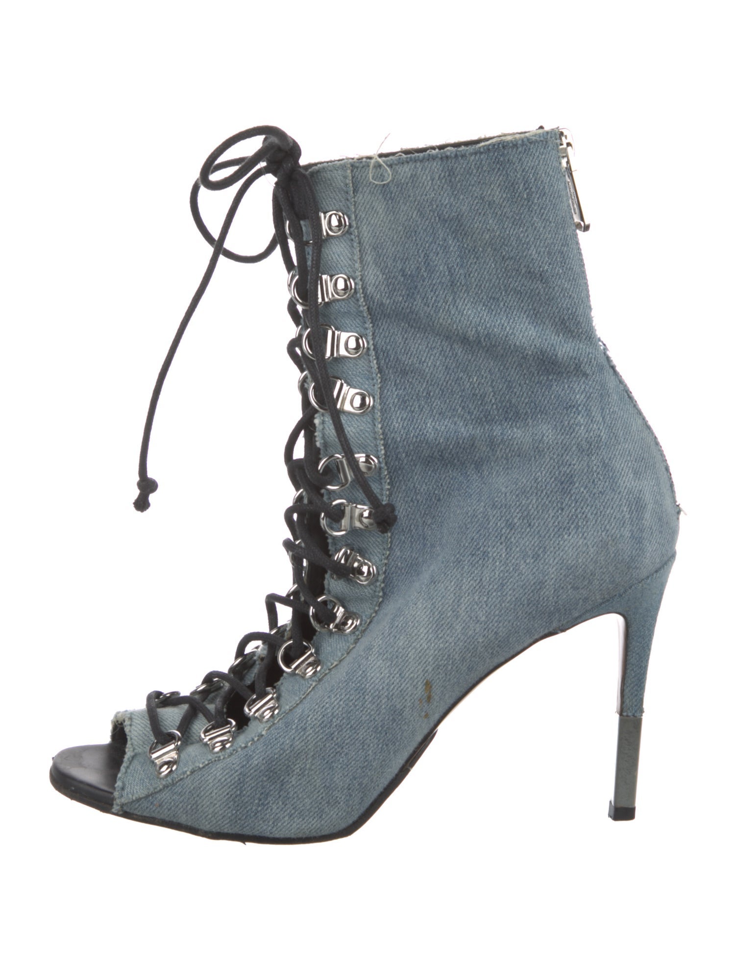 Balmain Denim Lace-Up Boots