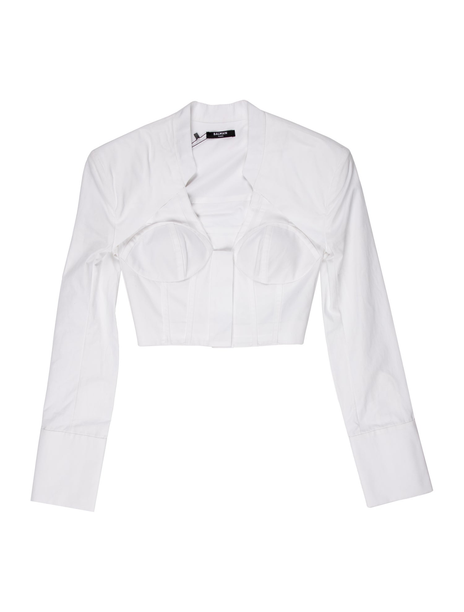 Balmain Strapless Long Sleeve Crop Top