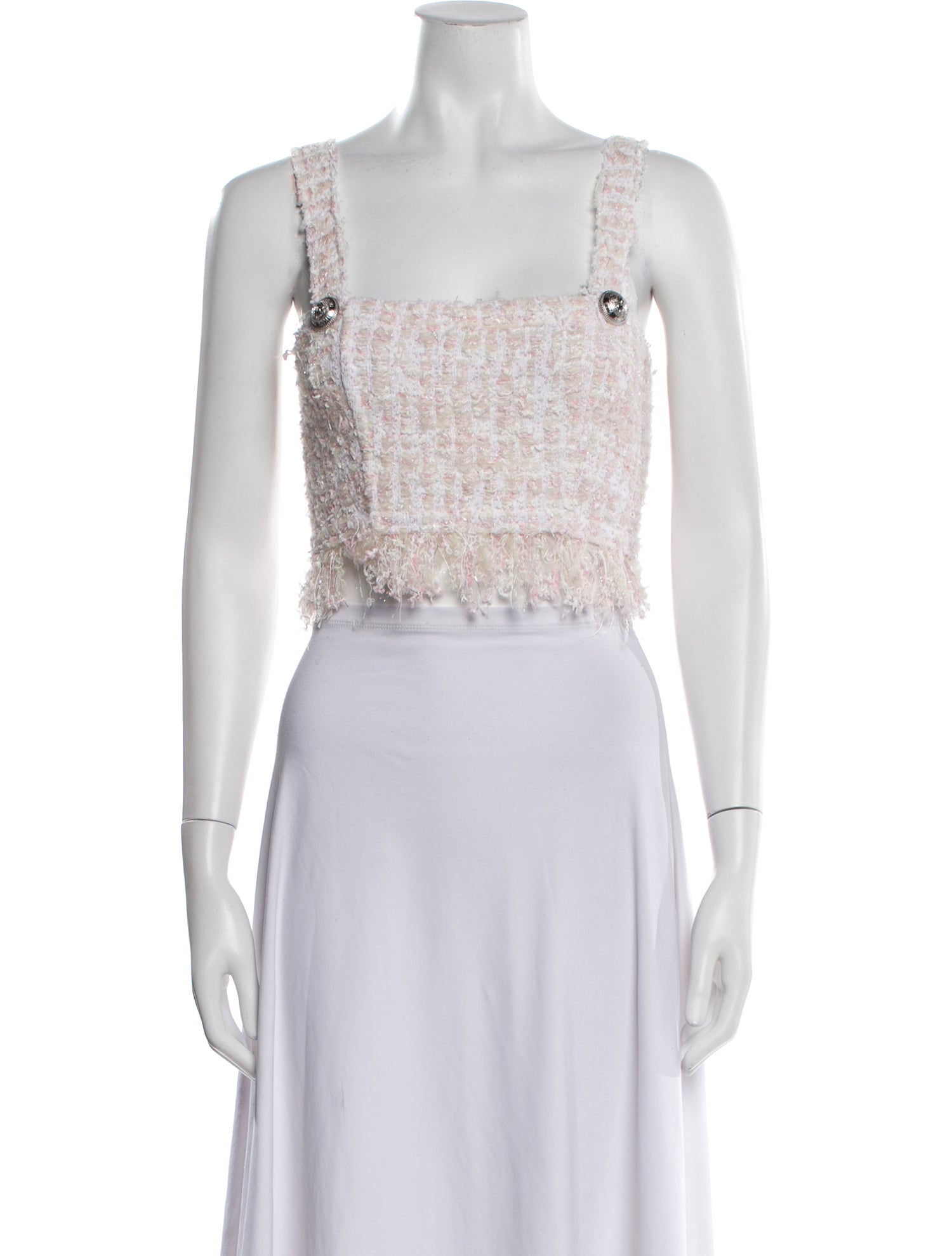 Balmain Tweed Lace Pattern Crop Top