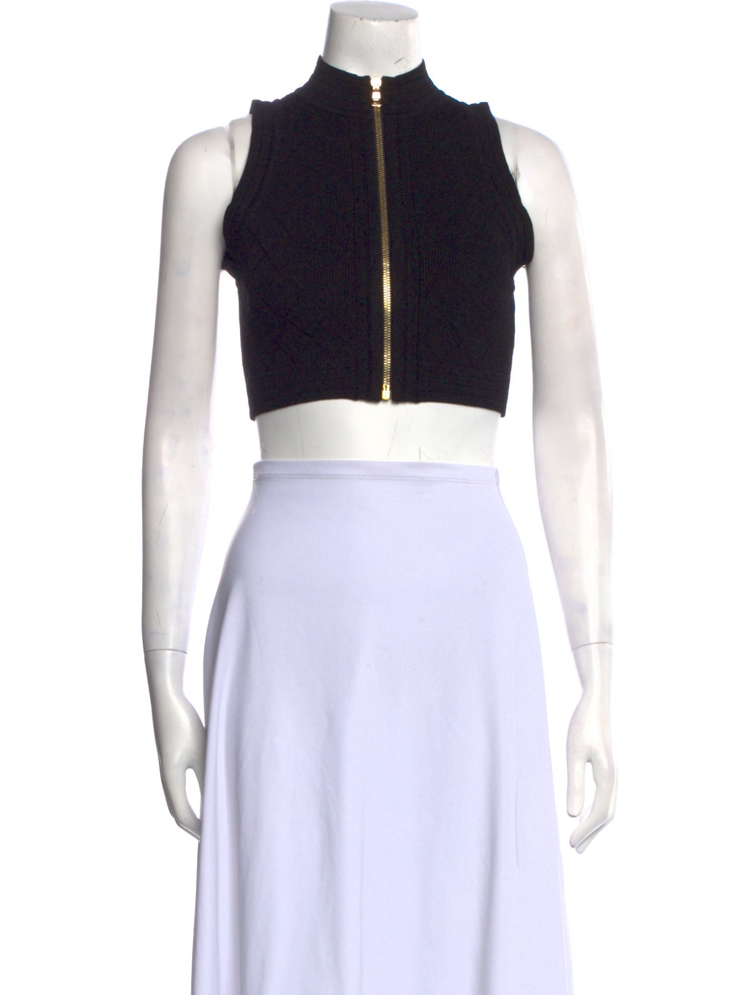 Balmain Mock Neck Sleeveless Crop Top