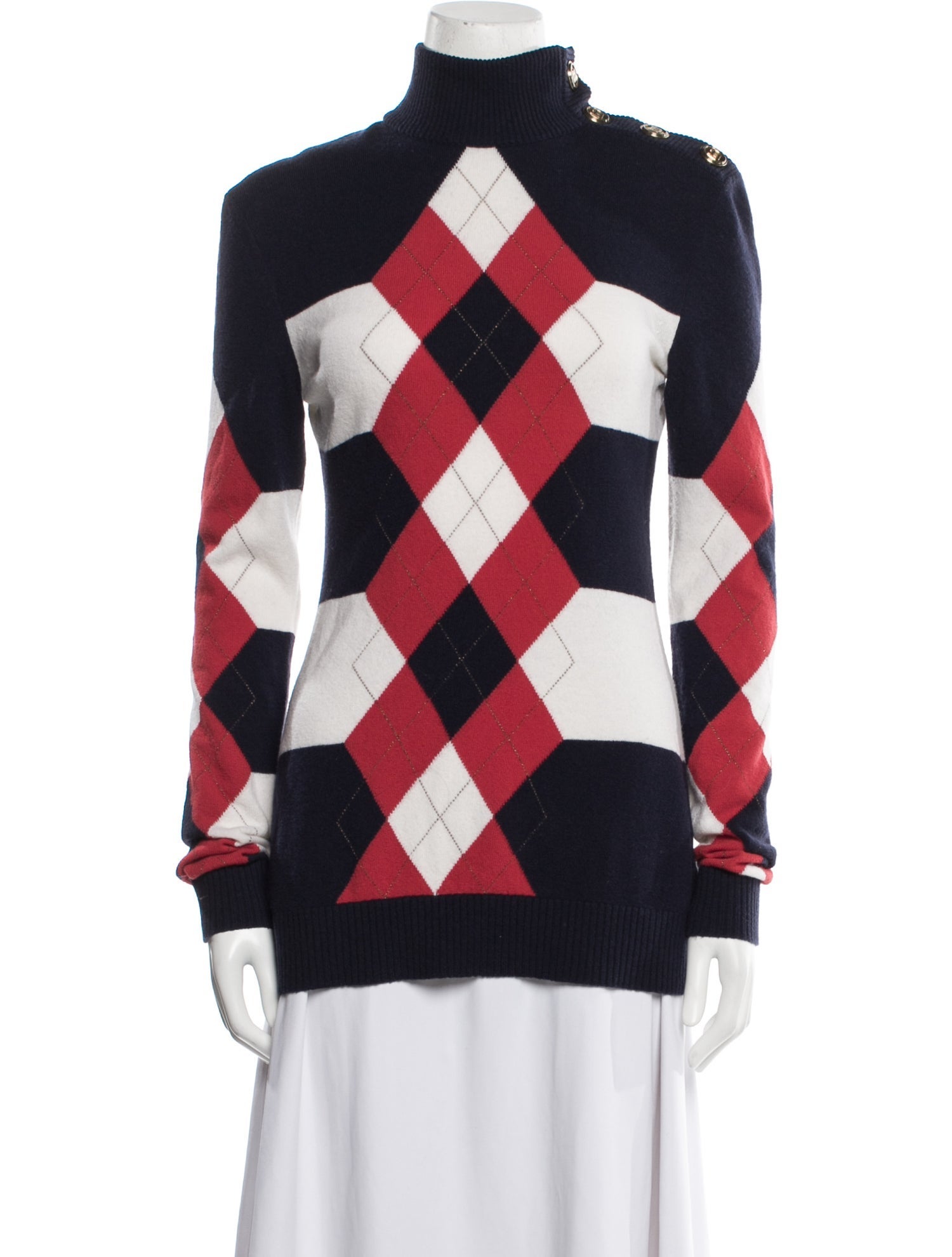 Balmain Wool Plaid Print Sweater