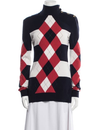 Balmain Wool Plaid Print Sweater