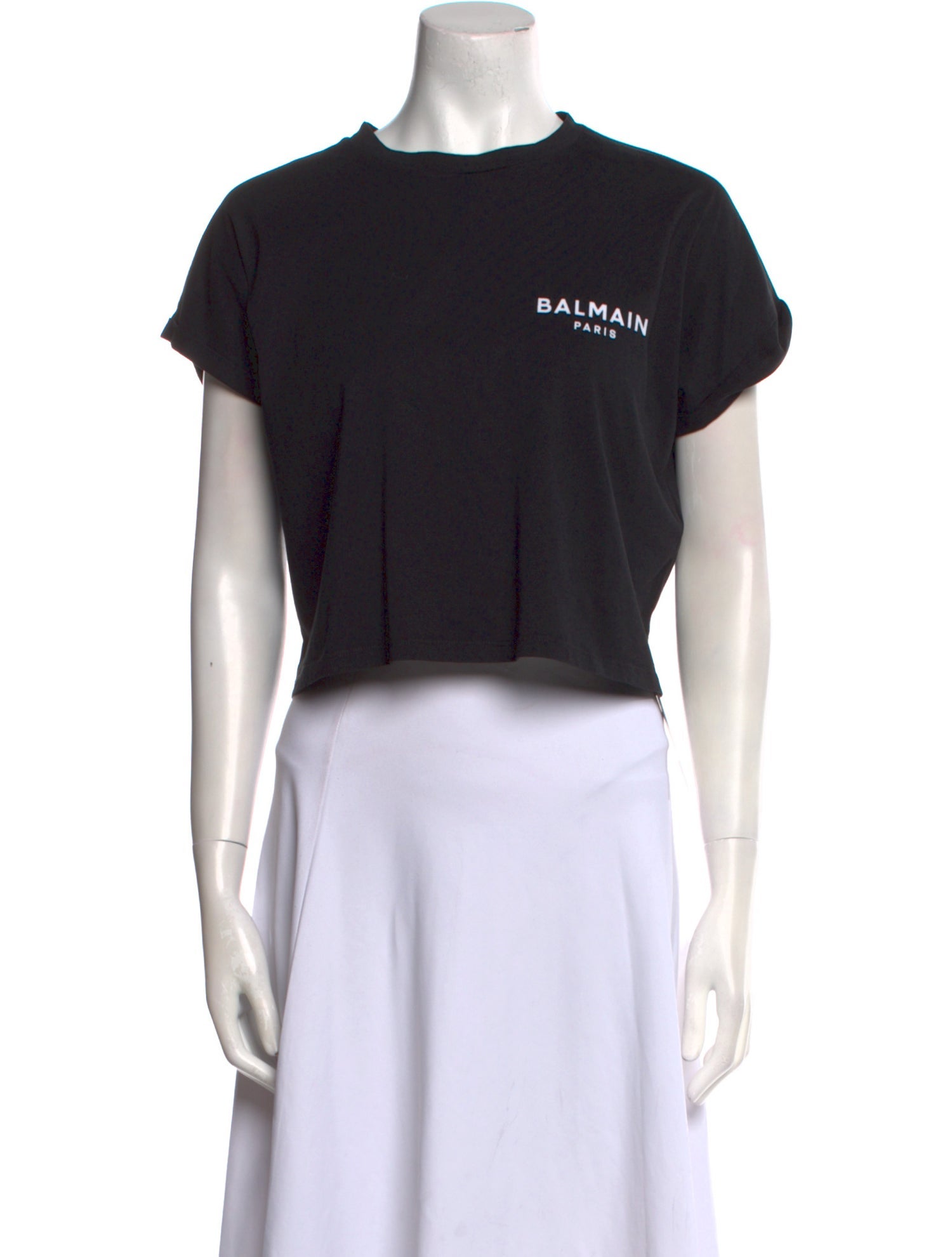 Balmain Graphic Print Crew Neck Crop Top