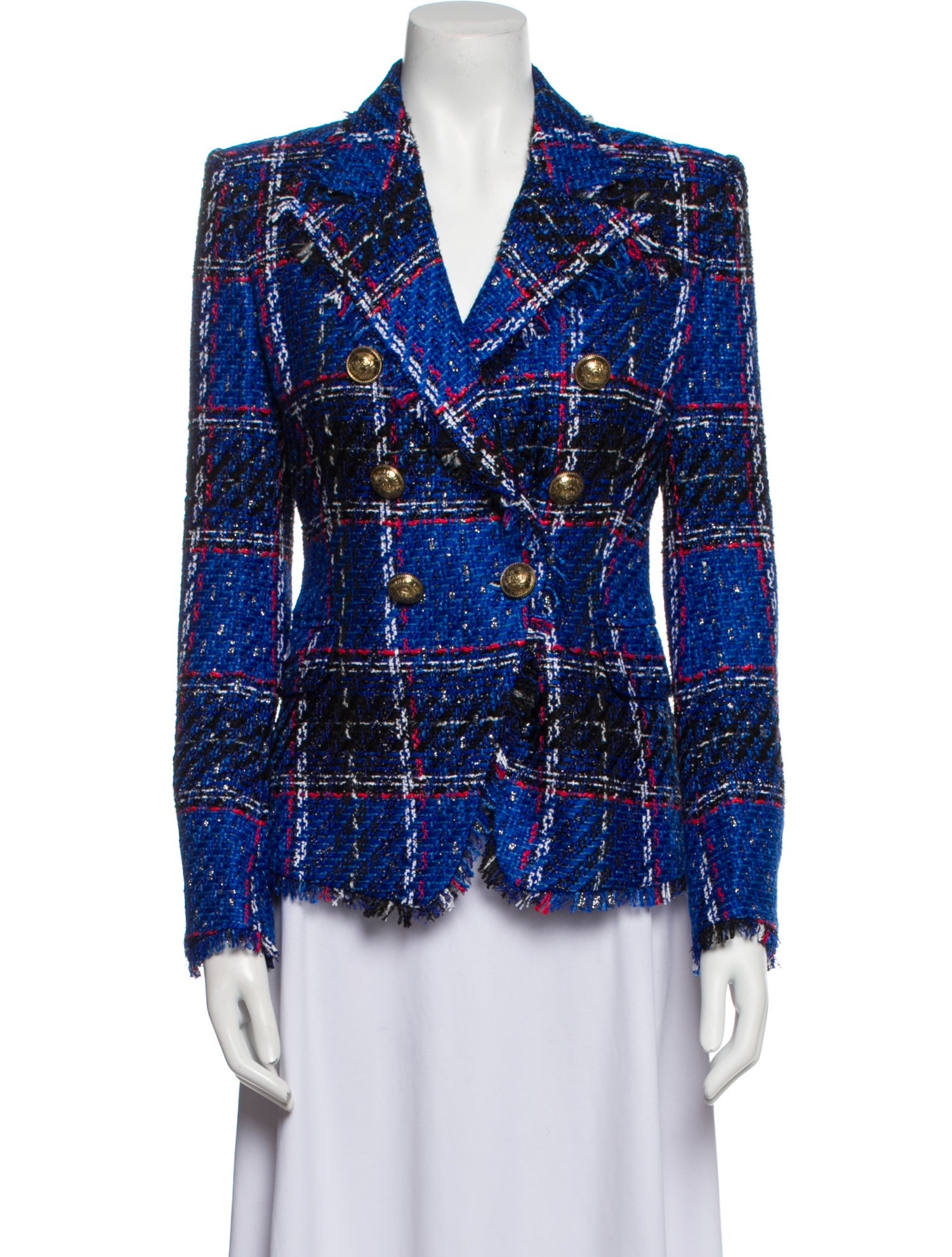 Balmain Tweed Plaid Print Blazer