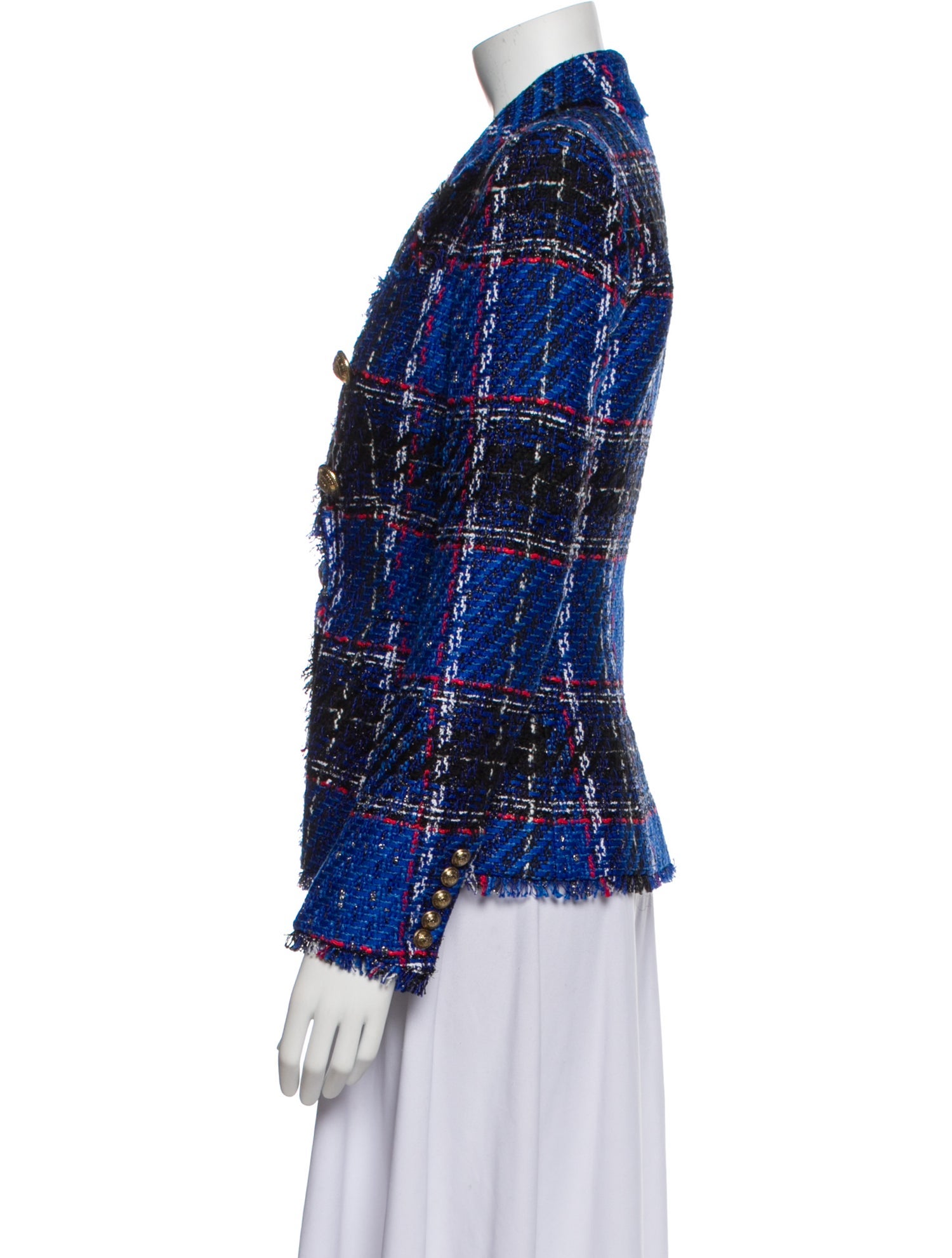 Balmain Tweed Plaid Print Blazer