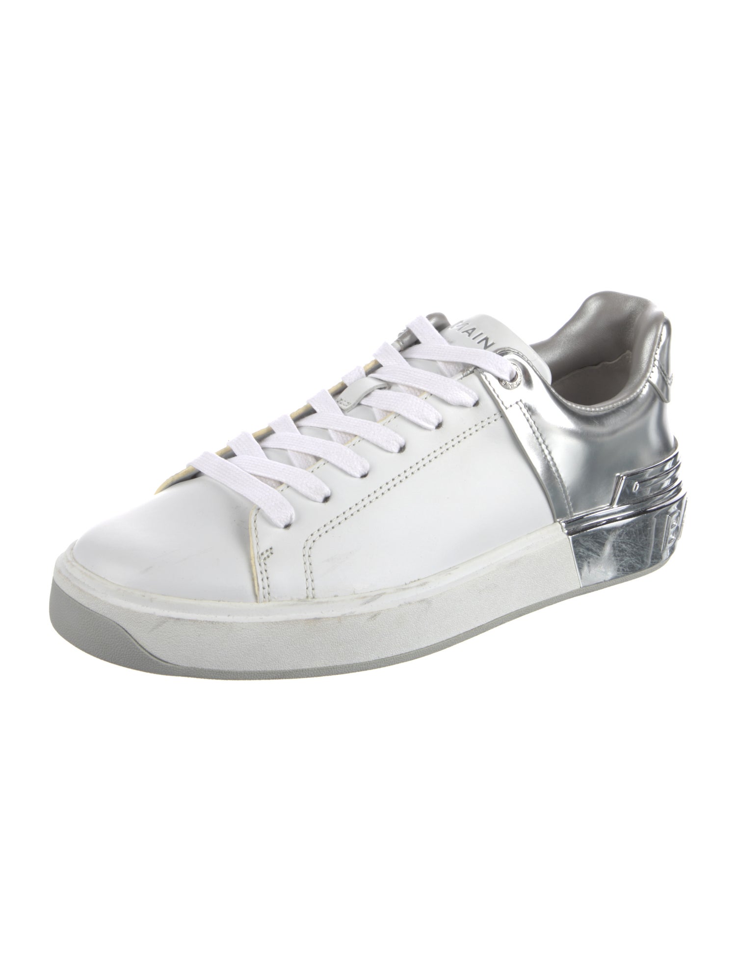 Balmain Leather Colorblock Pattern Sneakers