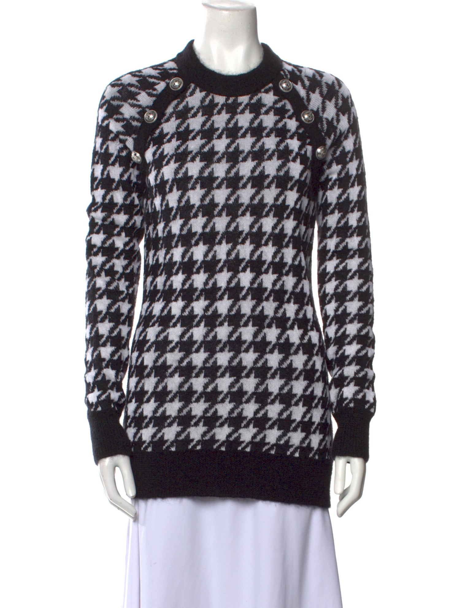 Balmain Houndstooth Print Crew Neck Sweater