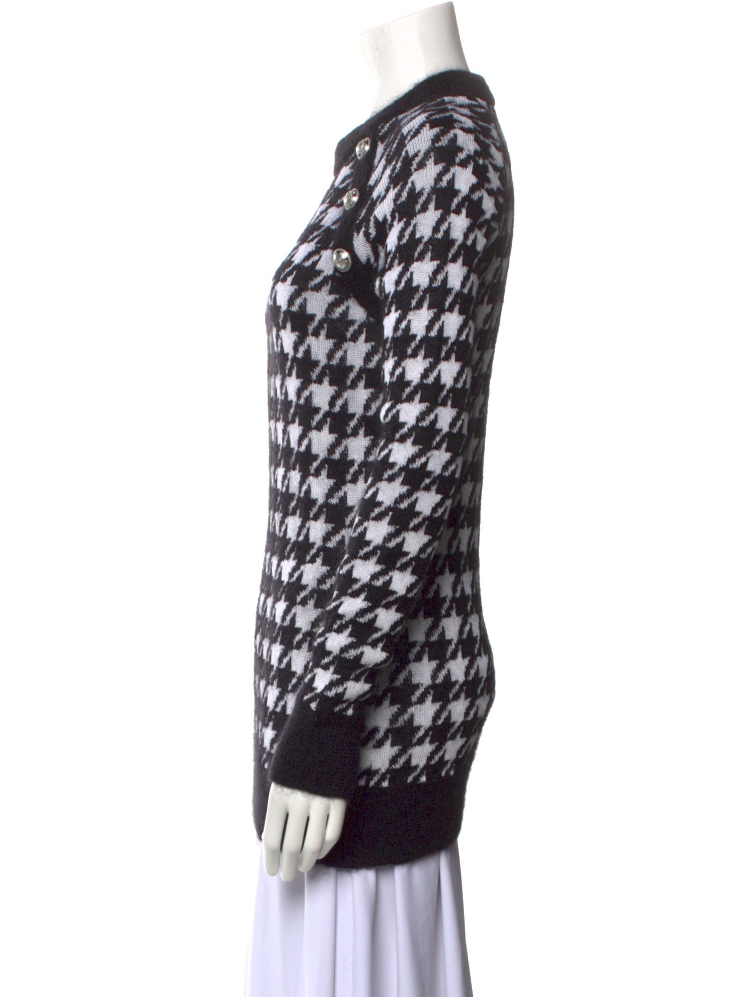 Balmain Houndstooth Print Crew Neck Sweater