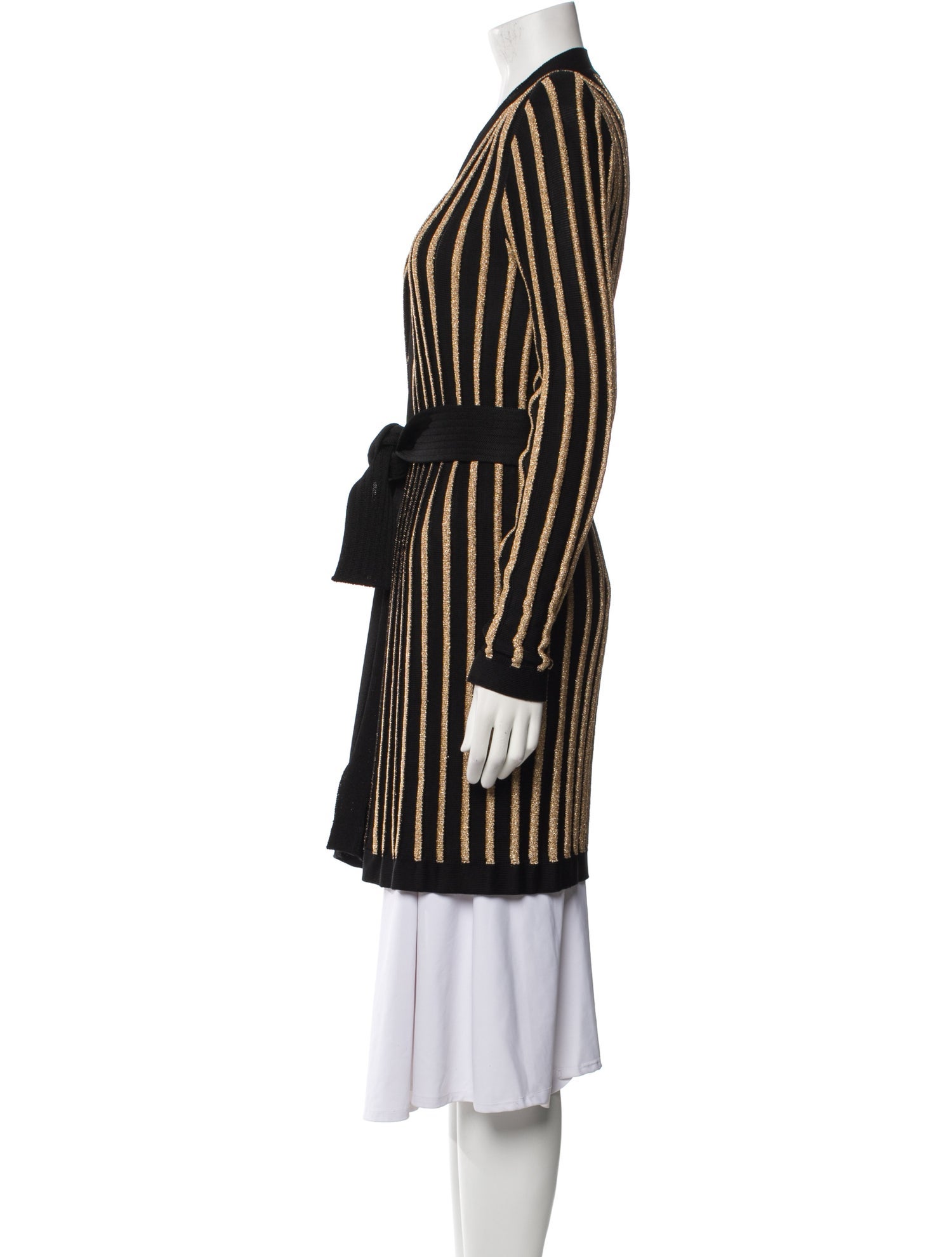 Balmain Striped Plunge Neckline Sweater