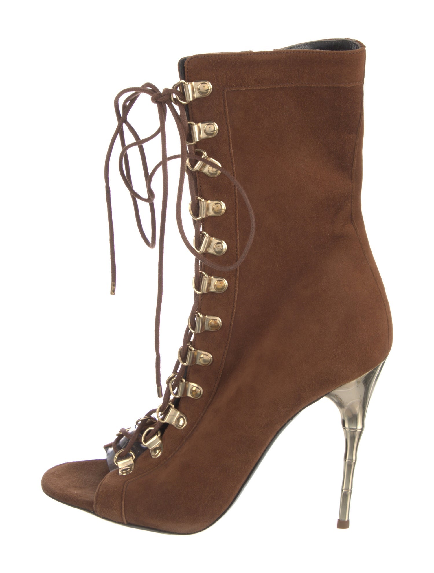 Balmain Suede Leather Trim Embellishment Lace-Up Boots