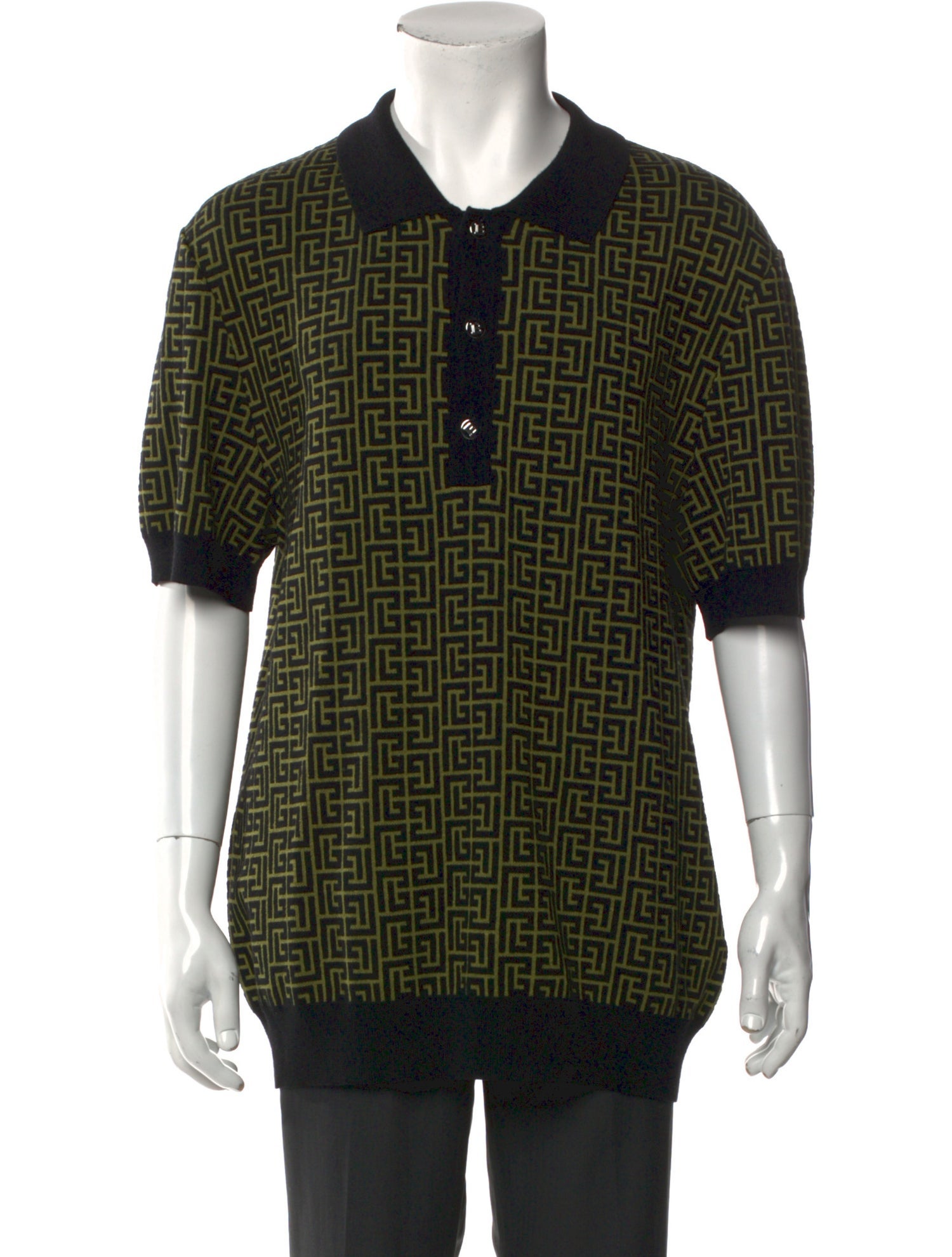 Balmain Monogram Pattern Collar Polo Shirt