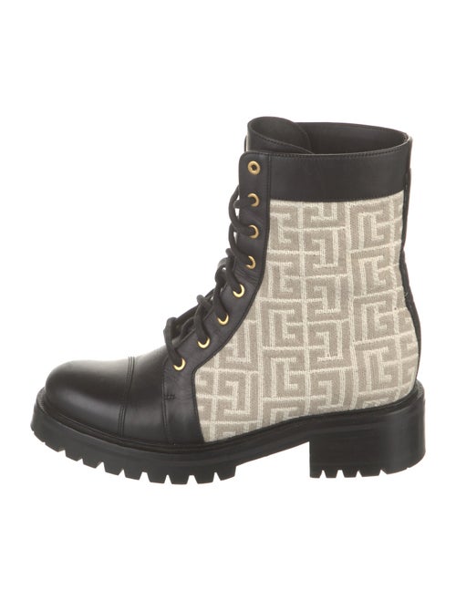Balmain Monogram Pattern Canvas Combat Boots