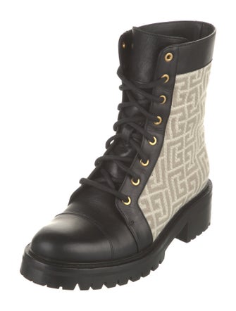 Balmain Monogram Pattern Canvas Combat Boots