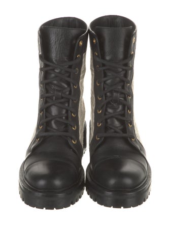 Balmain Monogram Pattern Canvas Combat Boots