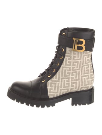 Balmain Monogram Pattern Canvas Combat Boots