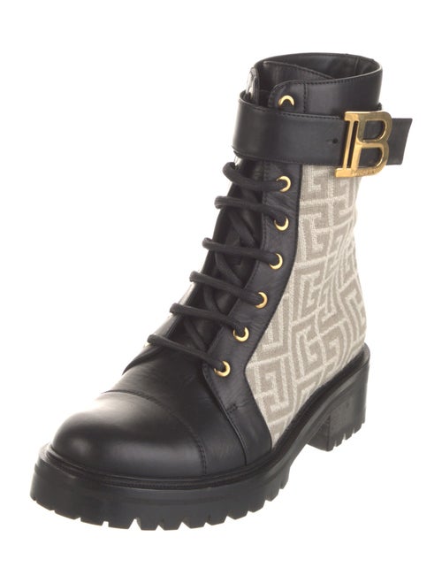 Balmain Monogram Pattern Canvas Combat Boots