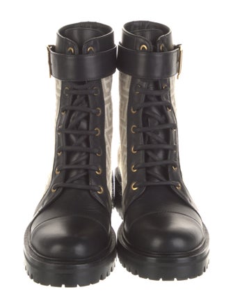 Balmain Monogram Pattern Canvas Combat Boots