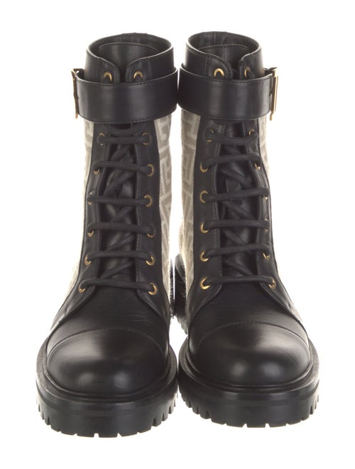 Balmain Monogram Pattern Canvas Combat Boots