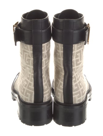 Balmain Monogram Pattern Canvas Combat Boots