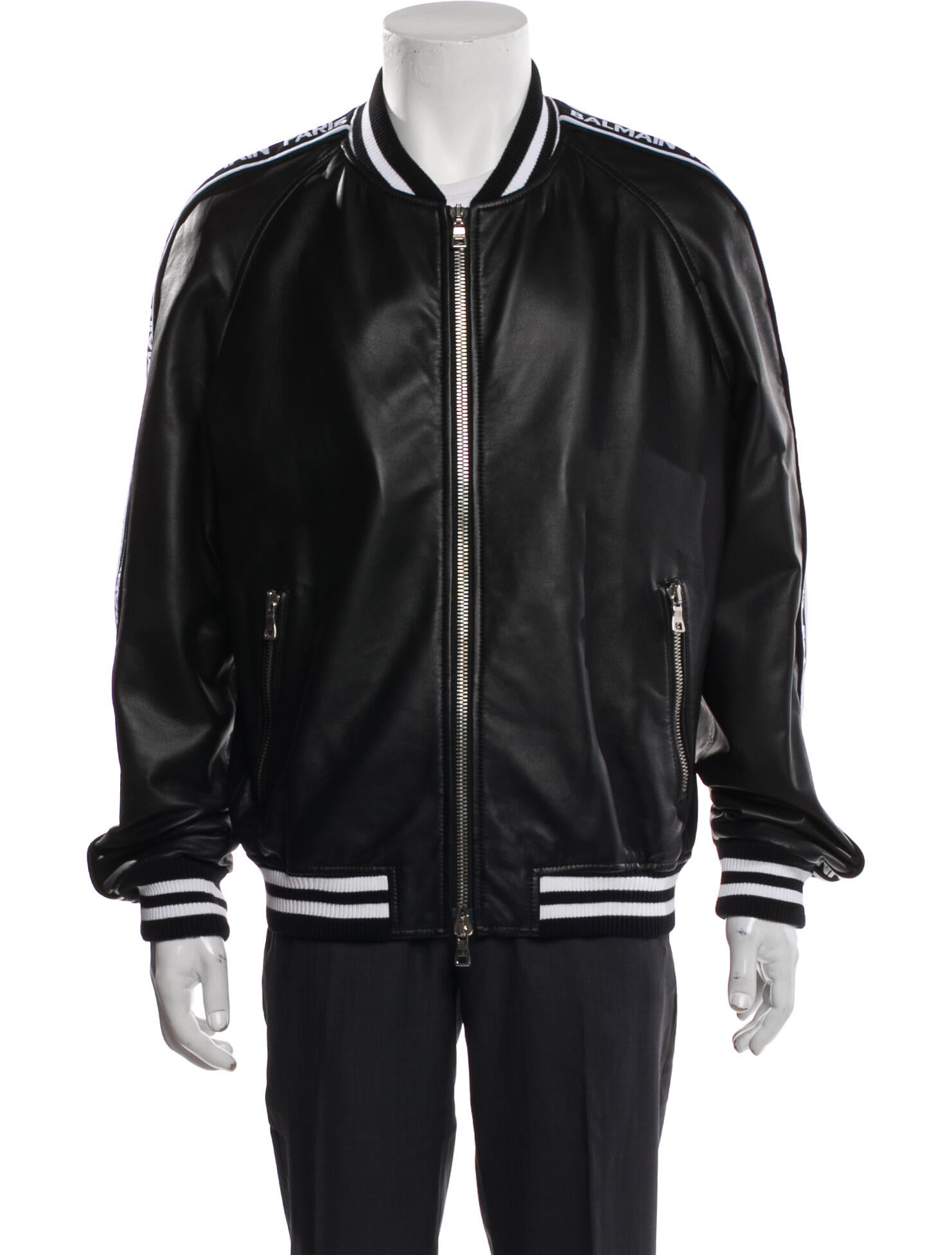 Balmain Angora Striped Bomber Jacket