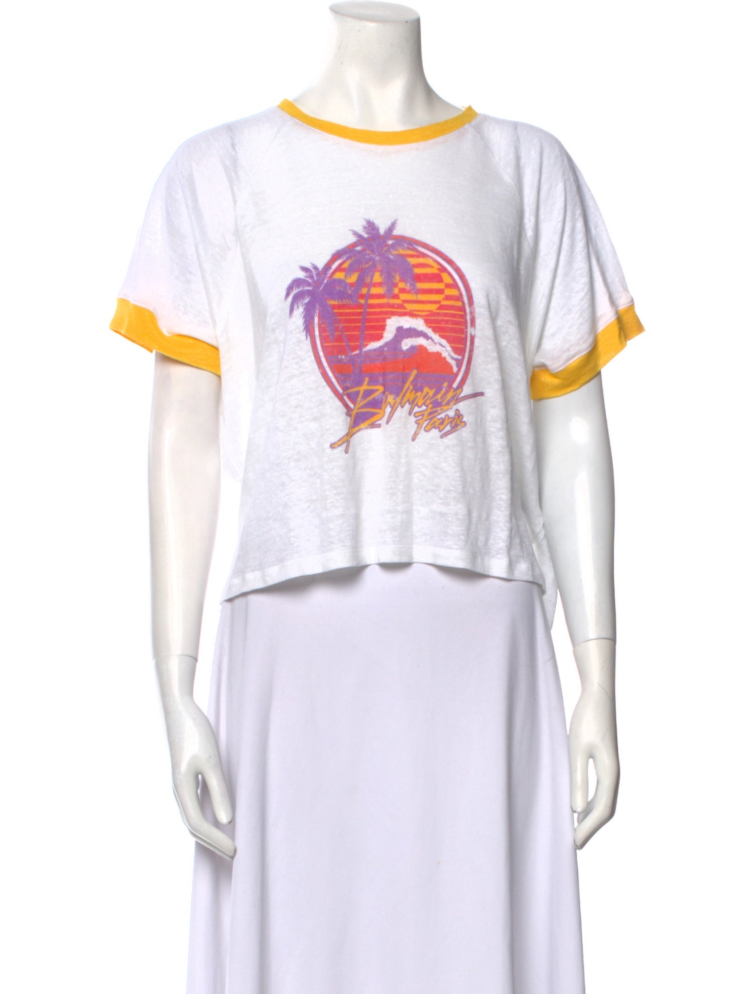 Balmain Linen Graphic Print T-Shirt w/ Tags