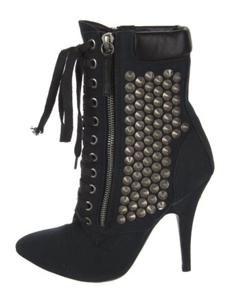 Balmain Canvas Studded Accents Lace-Up Boots