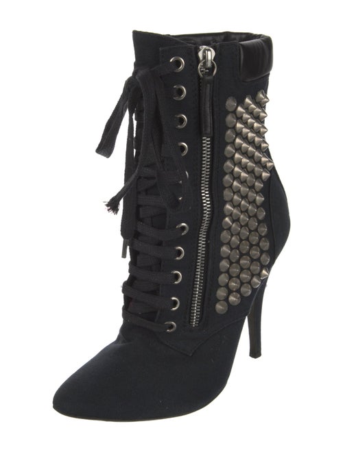 Balmain Canvas Studded Accents Lace-Up Boots