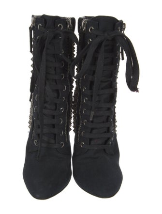 Balmain Canvas Studded Accents Lace-Up Boots