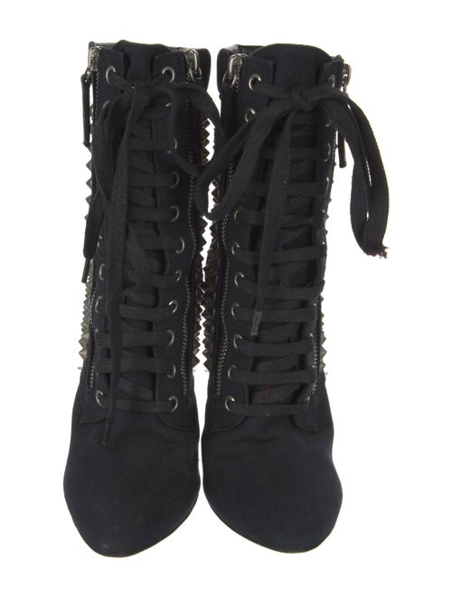 Balmain Canvas Studded Accents Lace-Up Boots