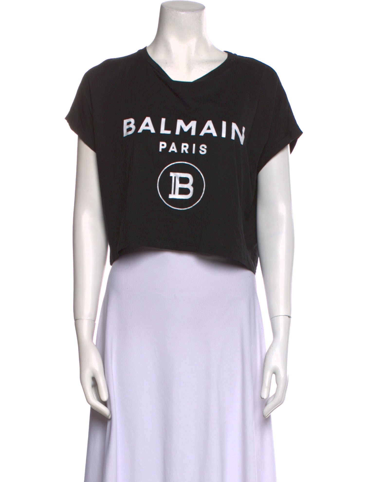 Balmain Graphic Print Crew Neck Crop Top