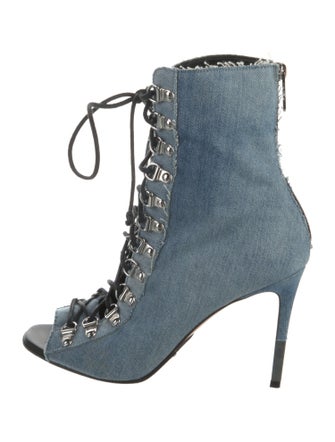 Balmain Denim Lace-Up Boots