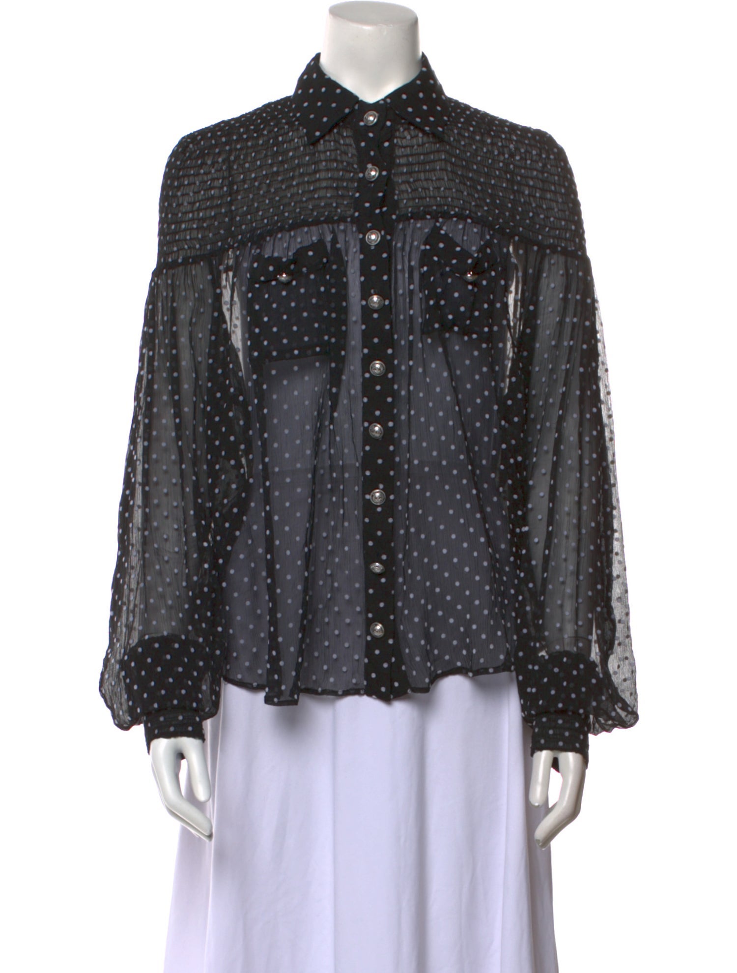Balmain Polka Dot Print Long Sleeve Button-Up Top