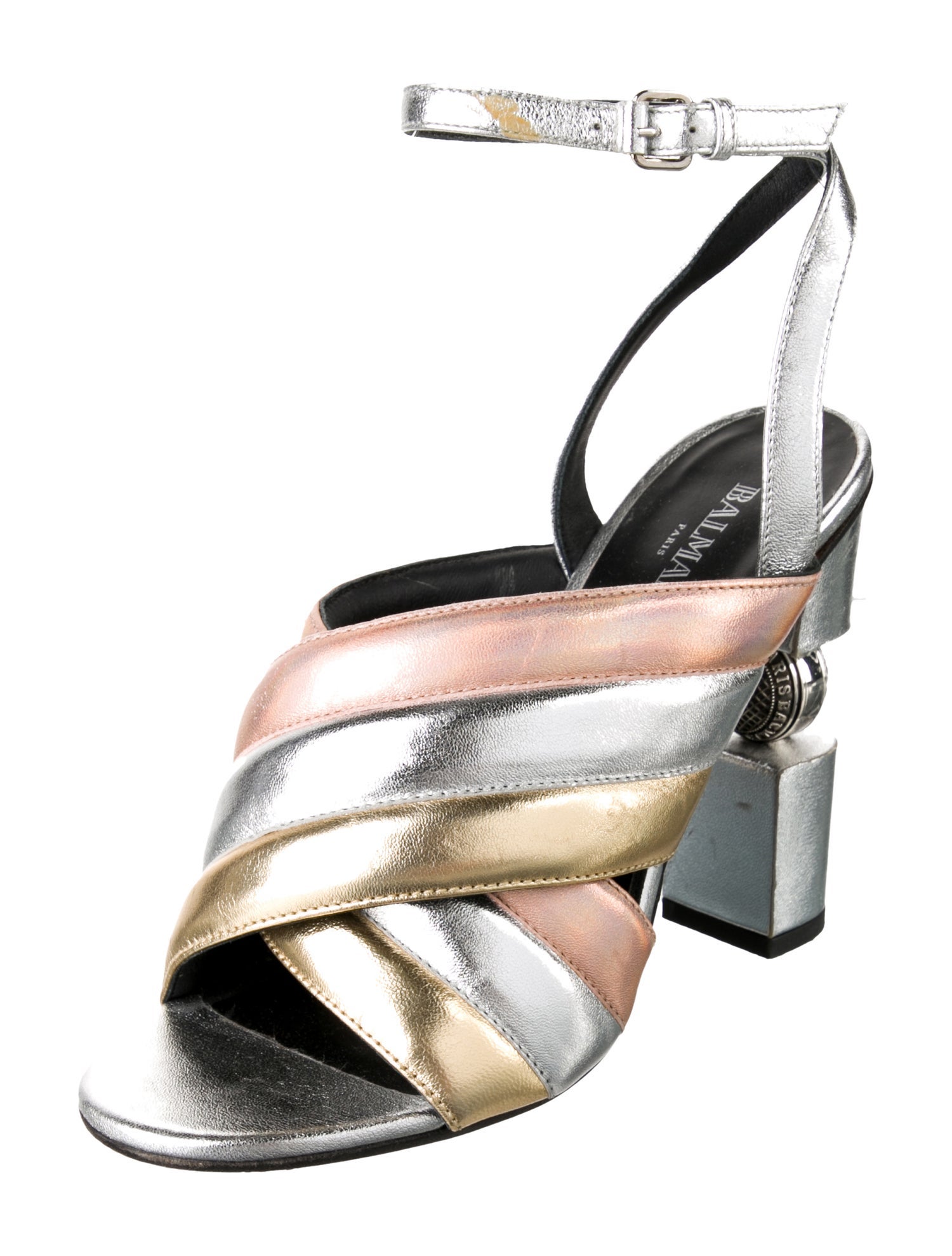 Balmain Leather Colorblock Pattern Sandals