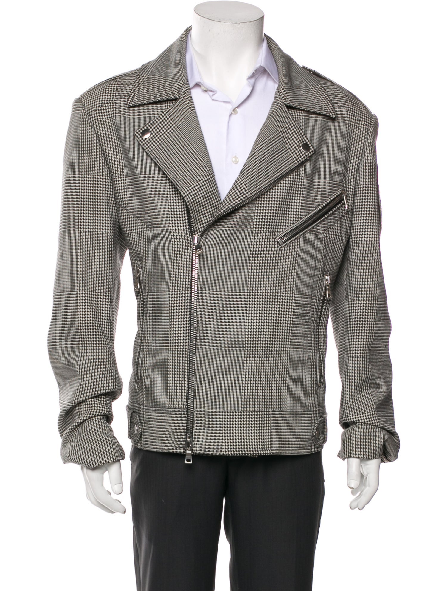 Balmain Virgin Wool Houndstooth Print Moto Jacket