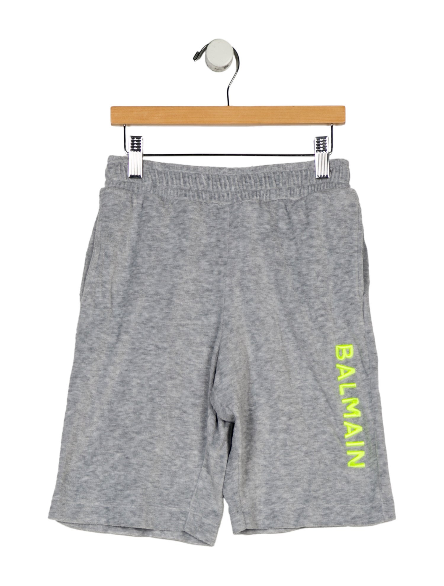 Balmain Boy's Velour Grey Jogger Shorts with Logo Embroidered