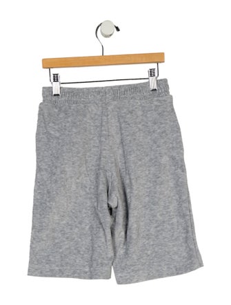 Balmain Boy's Velour Grey Jogger Shorts with Logo Embroidered