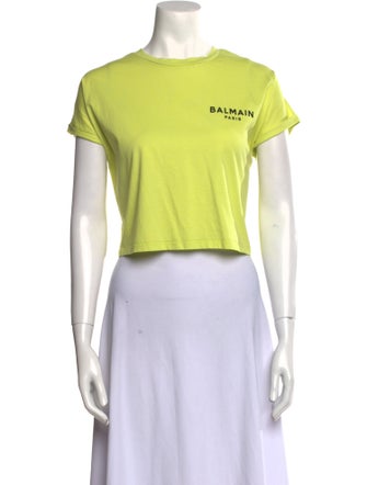 Balmain Graphic Print Crew Neck Crop Top