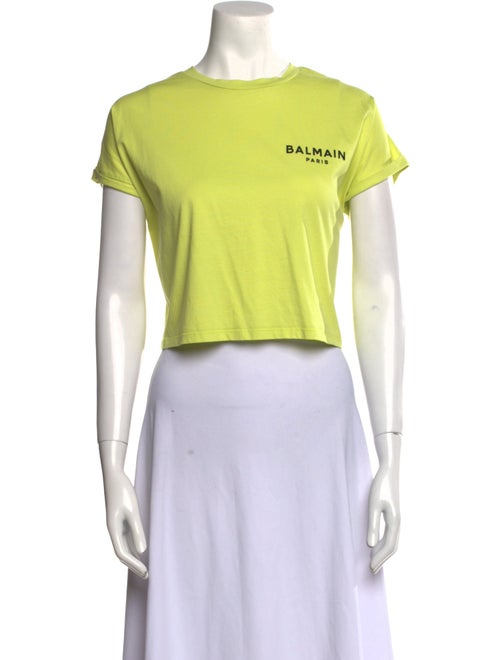 Balmain Graphic Print Crew Neck Crop Top