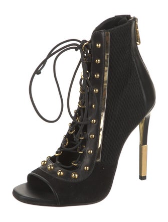 Balmain Suede Studded Accents Lace-Up Boots