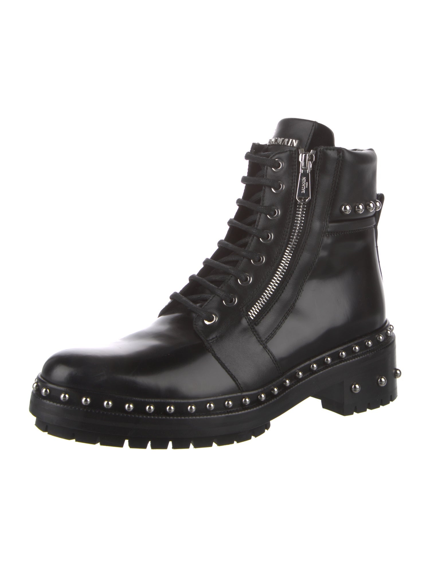 Balmain Leather Studded Accents Combat Boots