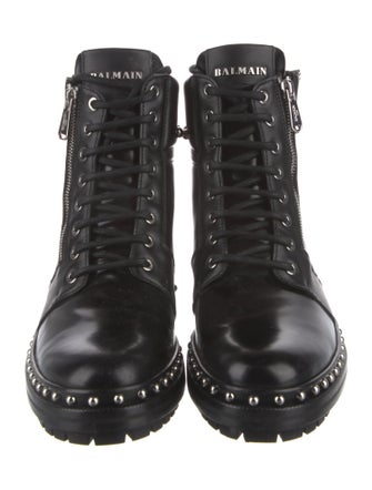 Balmain Leather Studded Accents Combat Boots