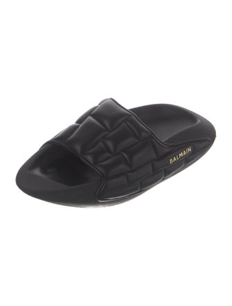 Balmain Quilted Pattern Leather Mules