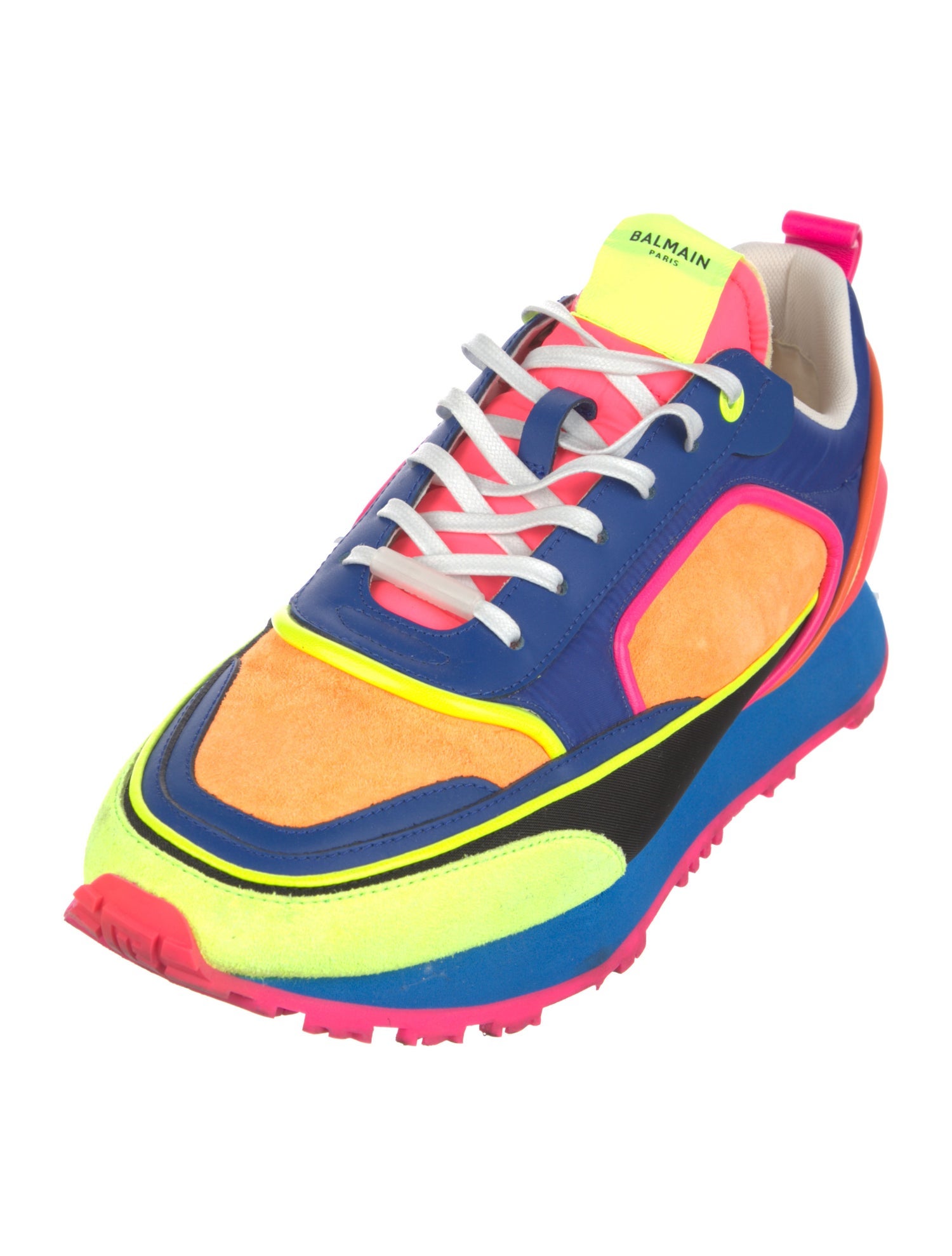 Balmain Nylon Colorblock Pattern Athletic Sneakers