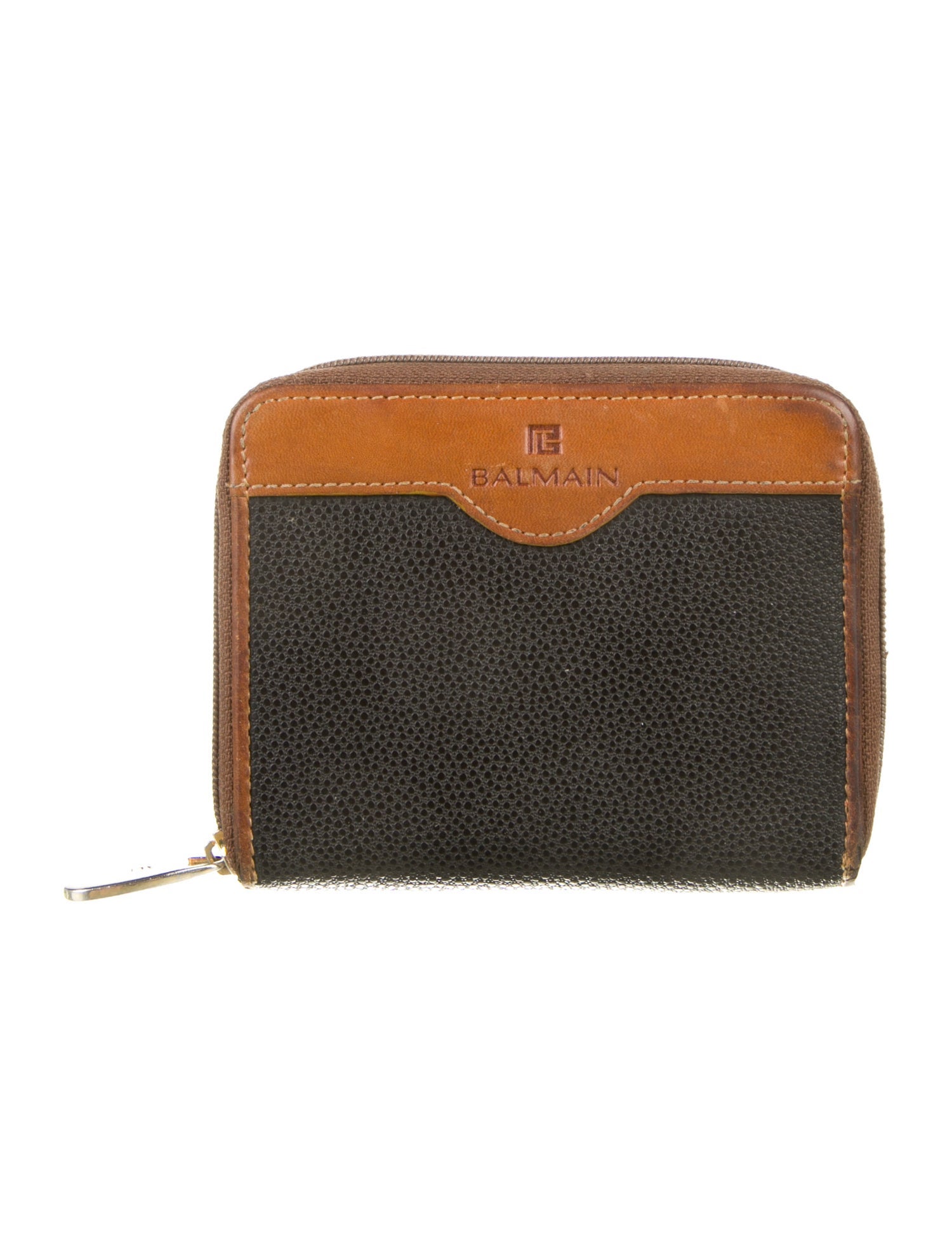 Balmain Leather Colorblock Pattern Compact Wallet