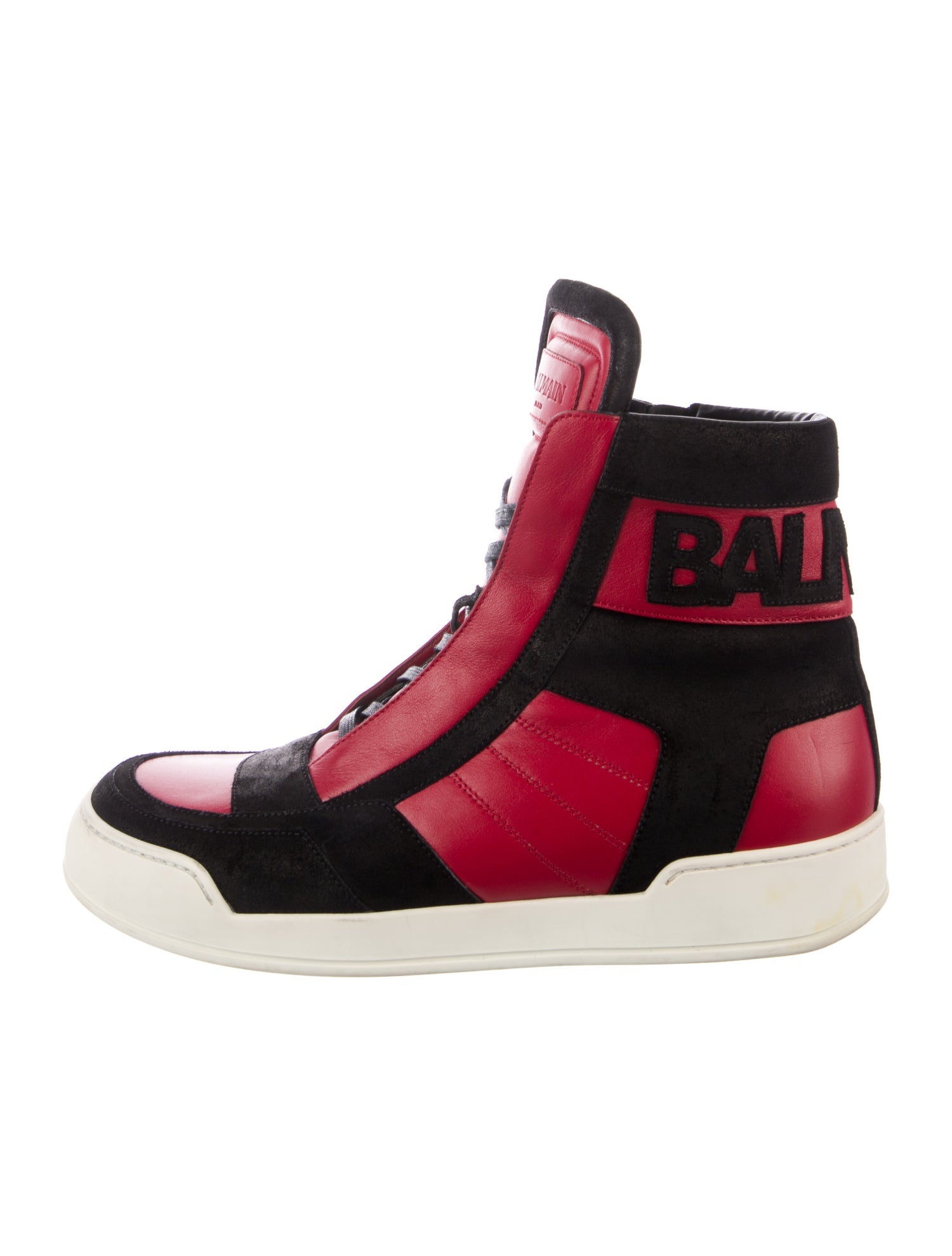 Balmain Leather Colorblock Pattern Sneakers