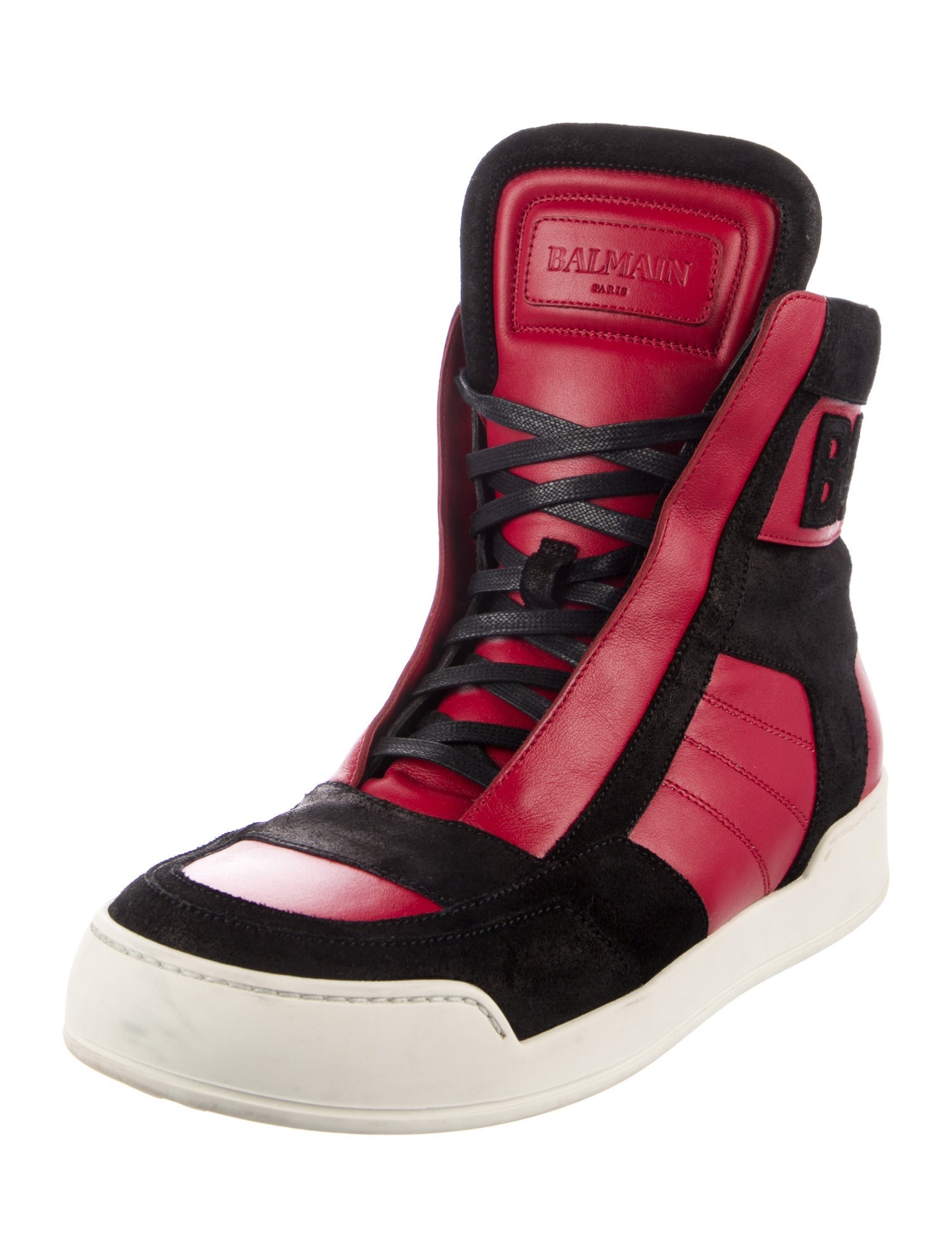Balmain Leather Colorblock Pattern Sneakers