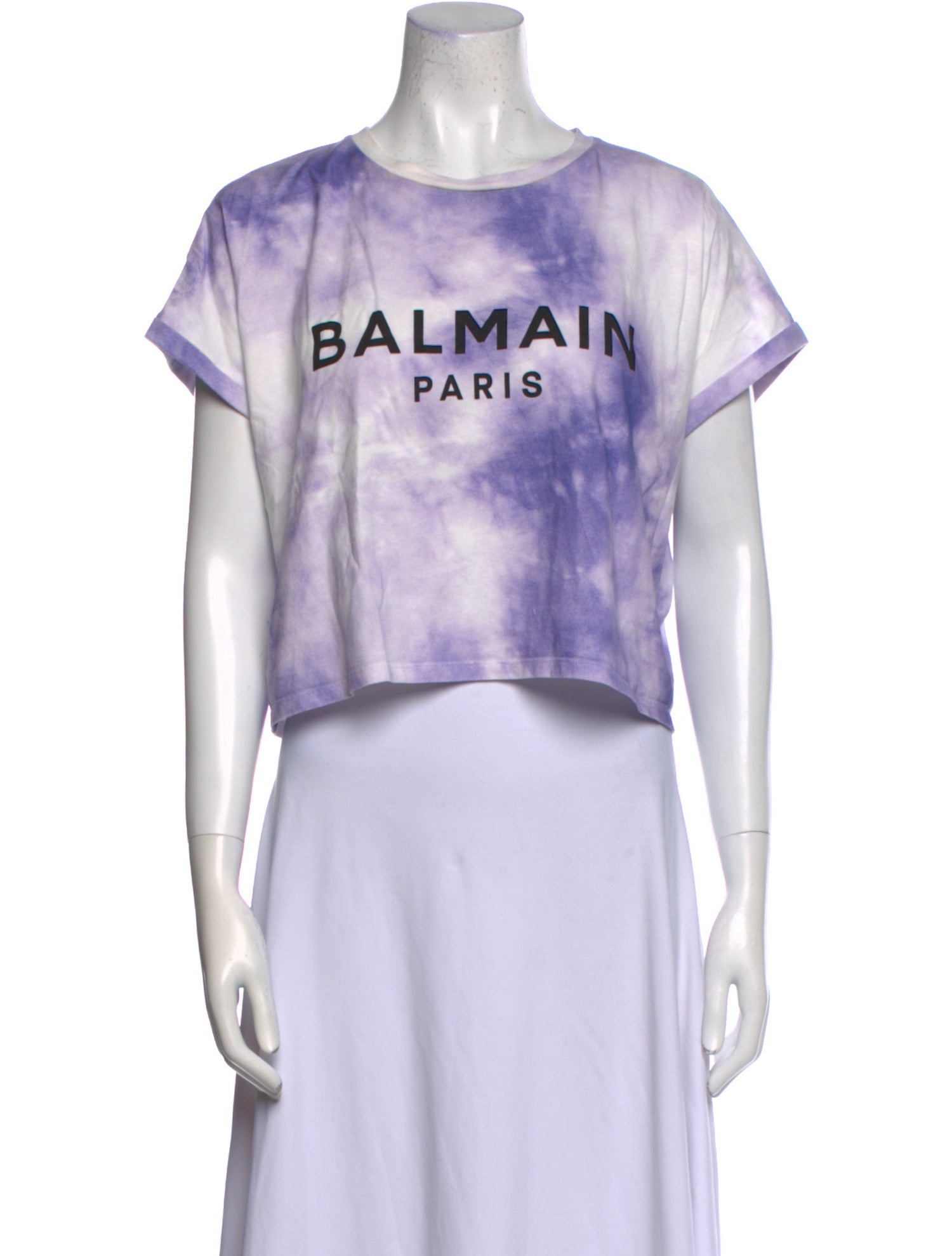 Balmain Tie-Dye Print Crew Neck Crop Top